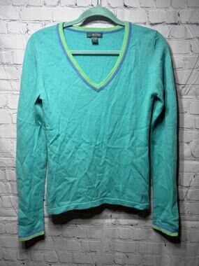 Griffen Cashmere Womens V-Neck Sweater Sz S Varsity Preppy Casual